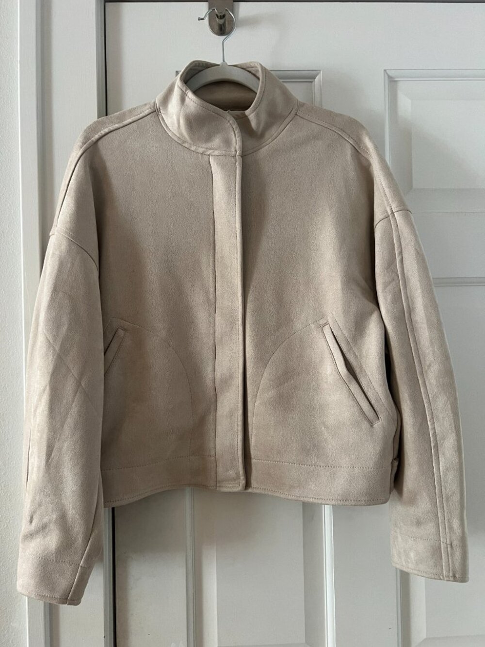NWT Max Studio Faux Suede Oyster/Light Taupe Funnel Neck Zip Up Jacket M